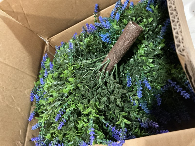 Condition photo showing Good Condition for 25" artificial boxwood topiary ball tree - 2-pack realistic touch dual-tone uv-resistant outdoor fake plant with triangular stake & natural trunk texture, faux topiary bush for garden porch decor