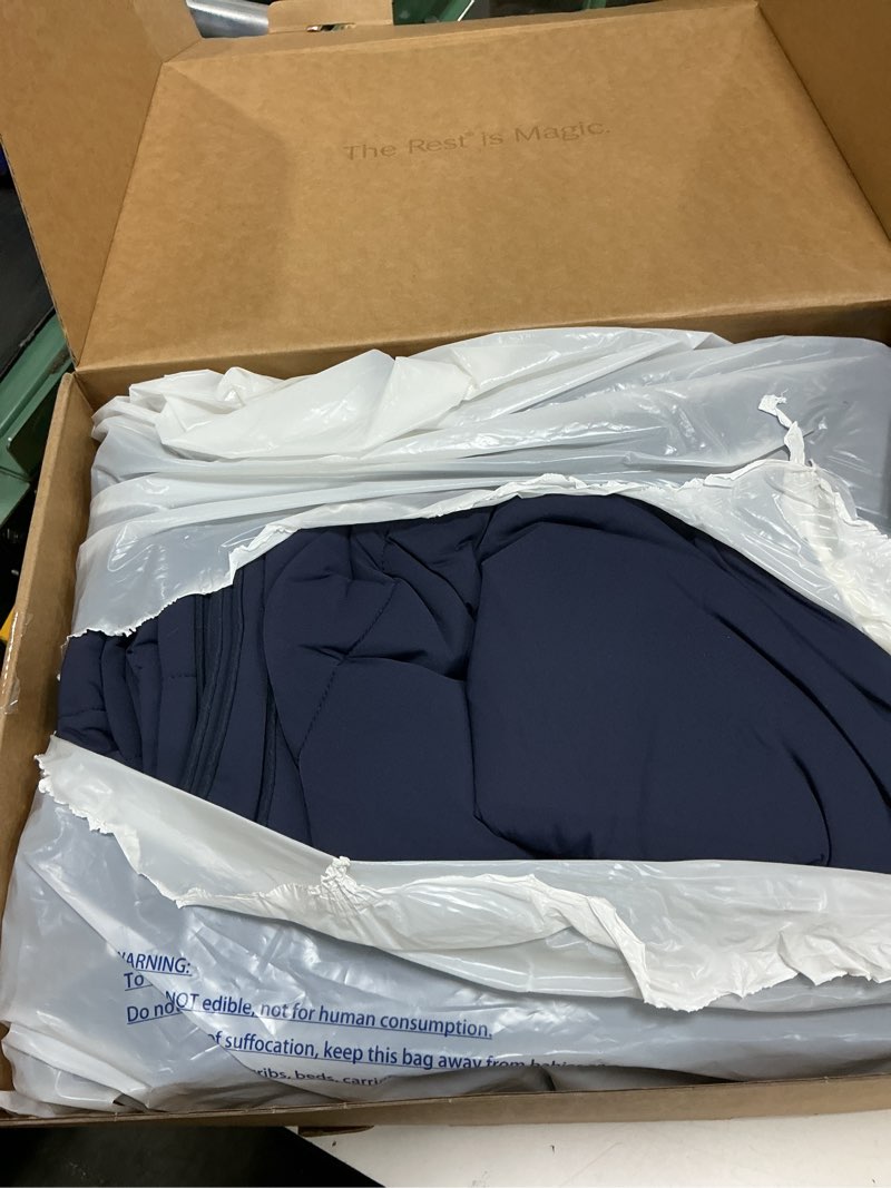 Condition photo showing As Is for rest® evercool® cooling comforter, king/cali king, blanket for hot sleepers, all season bedding to keep cool for night sweats, breathable lightweight duvet, 106x90 inches, midnight blue midnight blue king / cali king (106"x90")