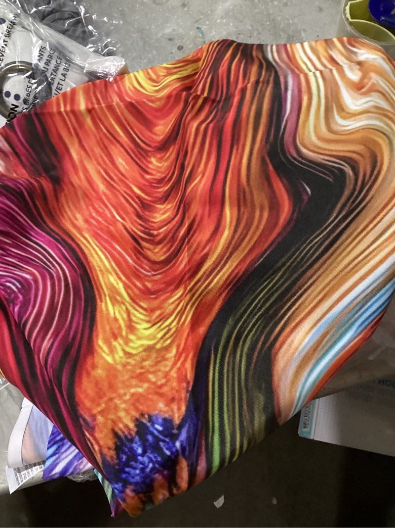 Condition photo showing Good Condition for similar colors.. abstract swirls window curtains, warm tones, thermal blackout lining