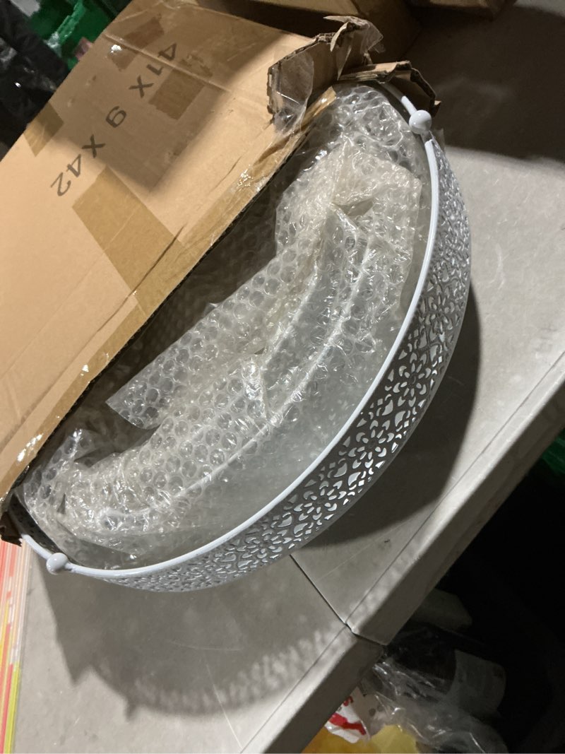 Condition photo showing Good Condition for 3 piece cake stands set 16'' 14'' 12'' round metal cake stands cupcake stand riser pastry candy display plate for dessert table wedding event birthday anniversary party (white)