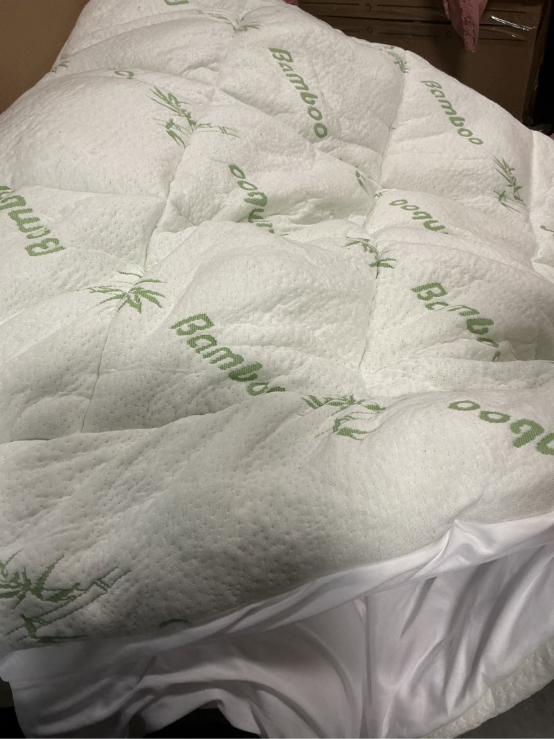 Condition photo showing As Is for ultra soft queen size mattress topper - viscose made from bamboo pillow top mattress pad for back pain relief - naturally cooling for hot sleepers, green green queen