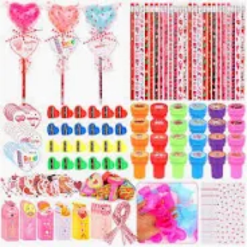 Valentines Day Gifts for Kids - 24 Pack Valentines Day Heart-Giant Lollipop-Shaped Stationery Gift C