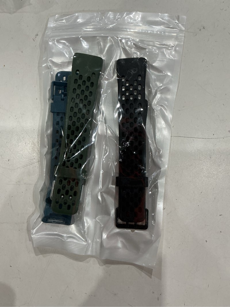 Condition photo showing Good Condition for maledan compatible with fitbit charge 5/ fitbit charge 6 bands women men, breathable sport band soft waterproof replacement wristbands strap for fitbit charge 5/ charge 6 advanced fitness tracker black/ slate blue/ dark green