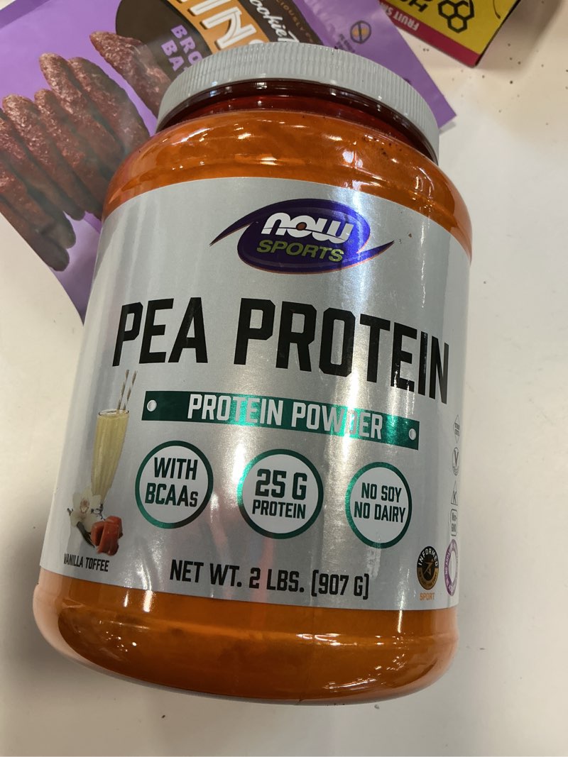 Condition photo showing New/Like New for (Best by 02/2027) NOW Foods Sports Nutrition, Pea Protein 25 g With BCAAs, Easily Digested, Vanilla Toffee Powder, 2-Pound