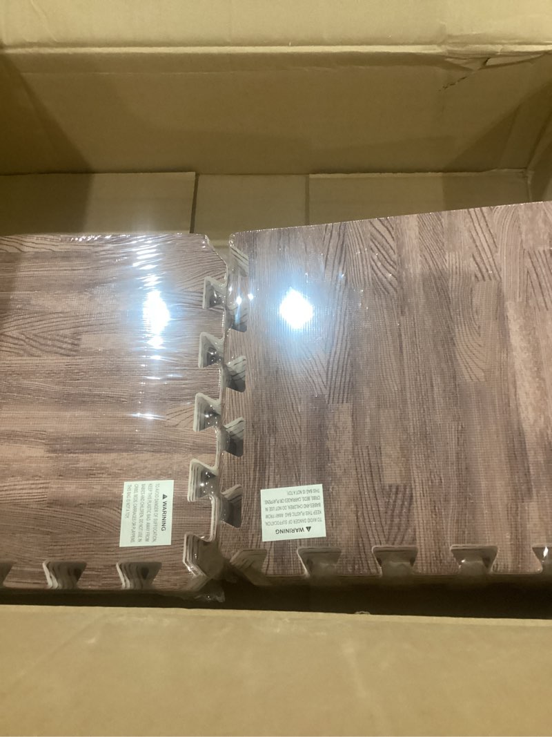 Condition photo showing New/Like New for Yes4All EVA Interlocking Mats, Puzzle Floor Tiles, Foam Floor Padding with Border for Furniture, Home Space, Living Room, Garage 11,22,32 SQFT B. Oak Wood Dark 32SQFT