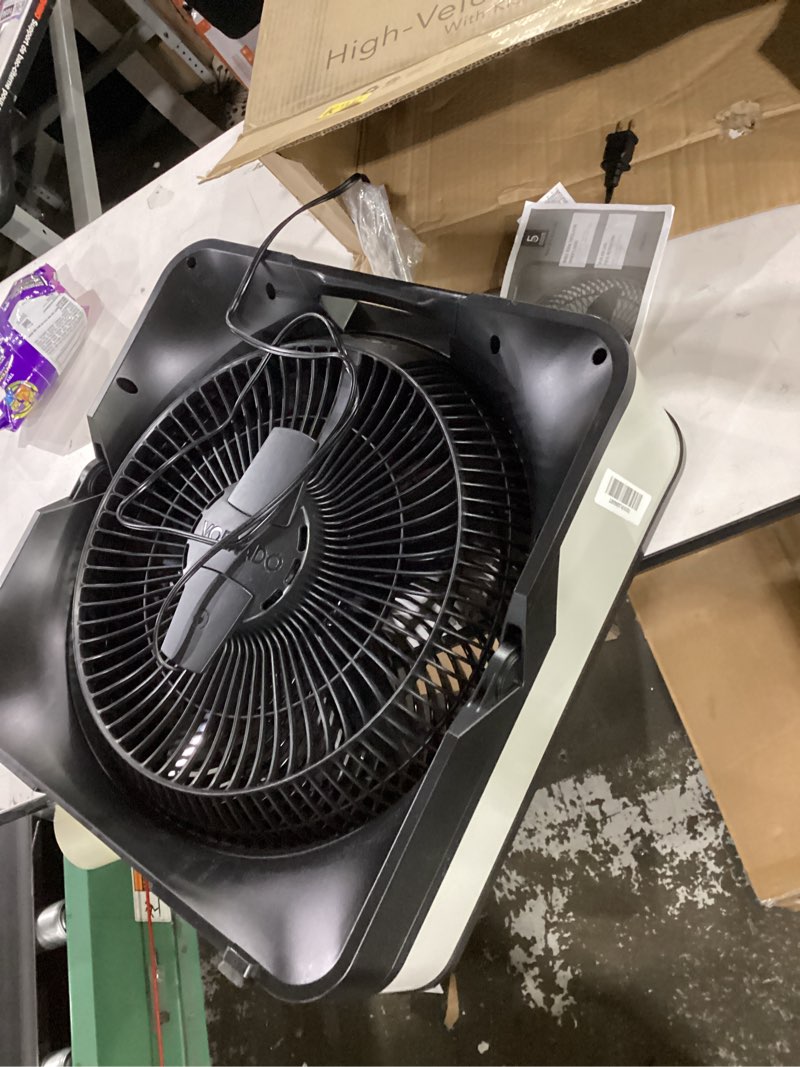 Condition photo showing Good Condition for vornado model 80x high velocity box fan with kick stand, digital display, removable grille, variable speed control, 1-12 hour timer, powerful floor fan for bedroom, targeted cooling fan, cool gray