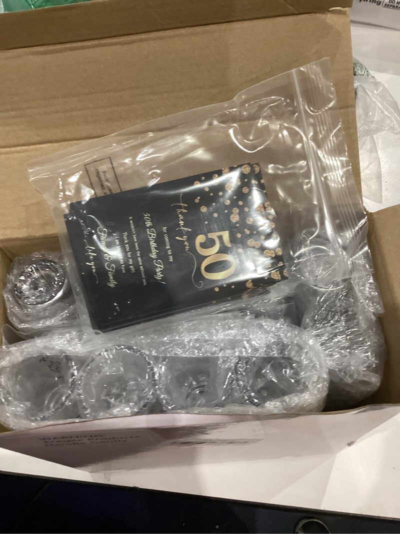 Condition photo showing Good Condition for 50 sets birthday party favors cheers for guests bulk 1.4 oz cheers for 40/50/60/70 years reusable acrylic shot glasses with thank you gift card bag anniversary wedding decor(vintage 1976)