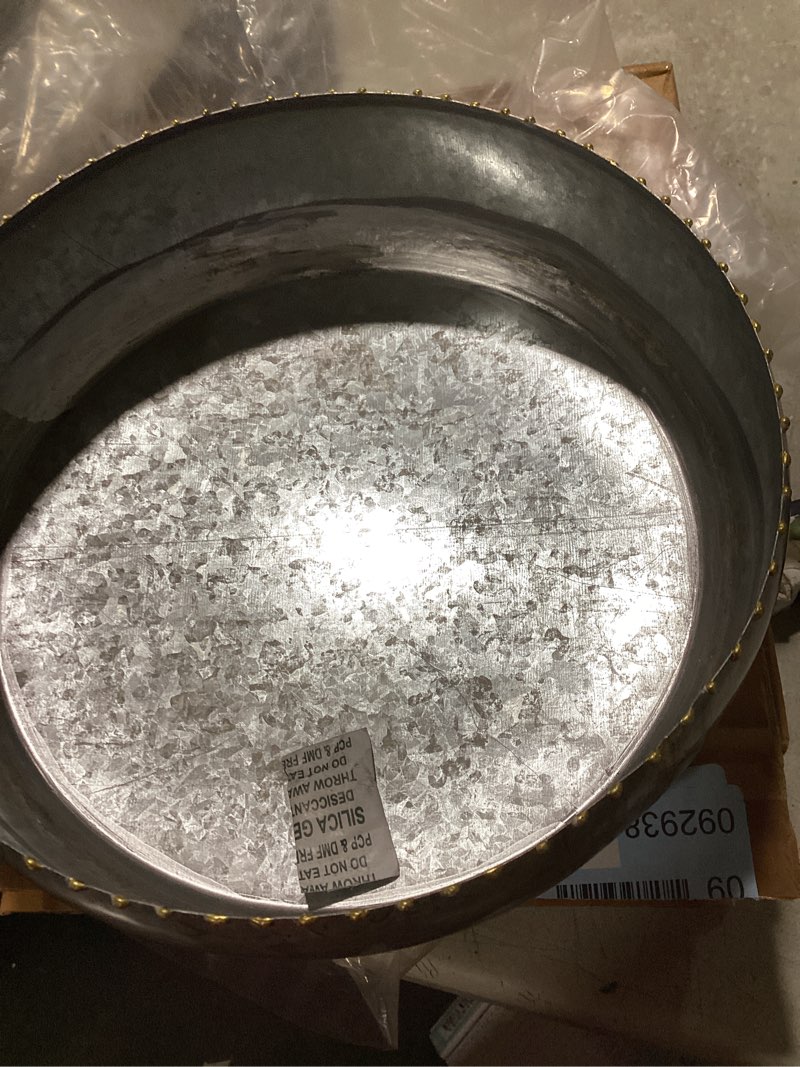 Condition photo showing Good Condition for mygift 11-inch galvanized silver metal round planter bowl with brass-tone pebbled rim - handcrafted in india