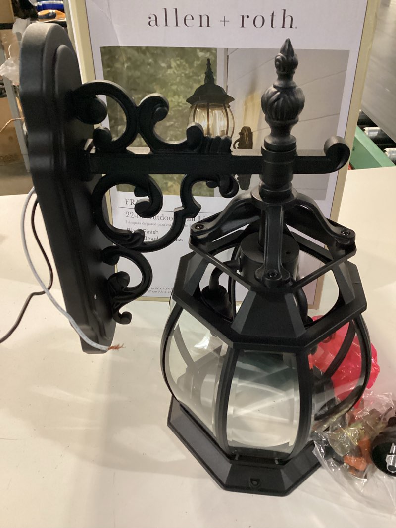 Condition photo showing Good Condition for allen + roth french 3-light 22.68-in h black outdoor wall light