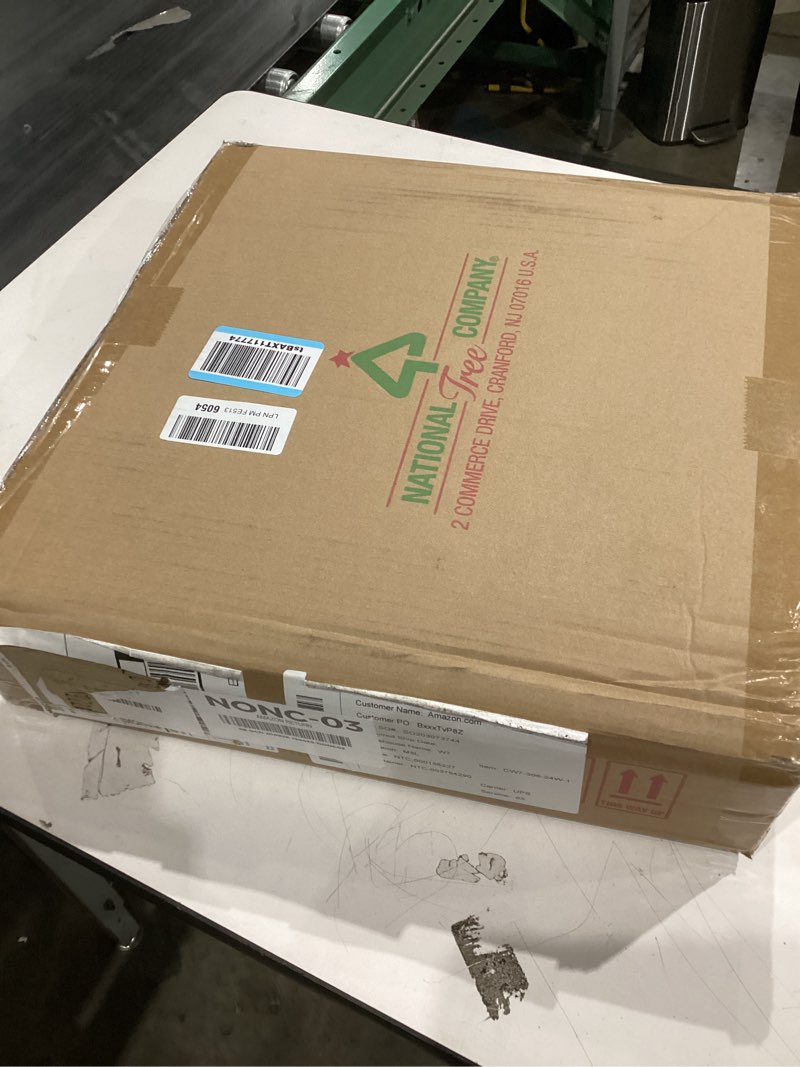 Condition photo showing New/Like New for National Tree Company 24 in Pre-Lit Crestwood Spruce Artificial Christmas Wreath, Christmas Decoration with Glitter, Pinecones, Red Berries, 50 Clear Lights, 160 Tips, Green