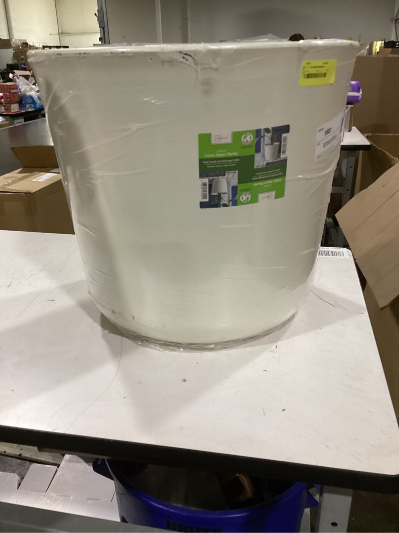 Condition photo showing As Is for mainstays extra large 22in diameter cream aspen resin planter