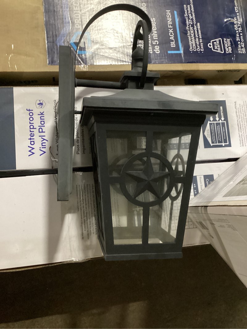 Condition photo showing Good Condition for allen + roth amelia 1 -light 19.30-in h matte black hardwired outdoor wall light