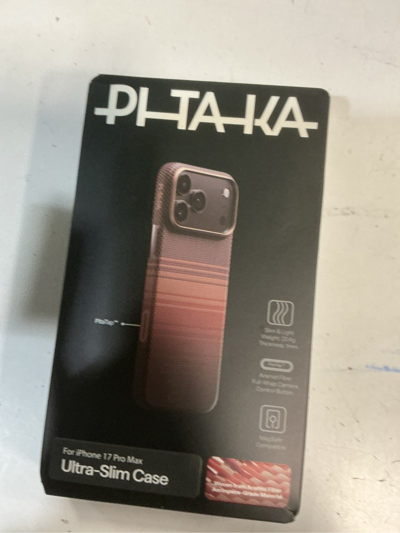 Condition photo showing New/Like New for pitaka for iphone 17 pro max case 6.9" with camera control button, compatible with magsafe, ultra-slim case with caseless touch feeling, 1500d aramid fiber woven, sunset