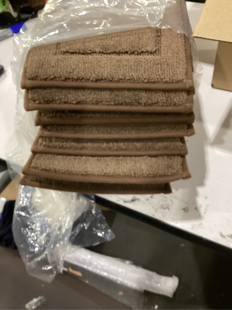 Condition photo showing Good Condition for Non-Slip Stair Treads for Wooden Steps Indoor, 15 Pack 8" X 30" Edging Stair Rugs with TPE Backing, 0.4" Thick Carpet Stair Treads for Kids Elders & Pets, 100% Polyester Soft Stair Runners, Brown 30''x8'' Brown 15