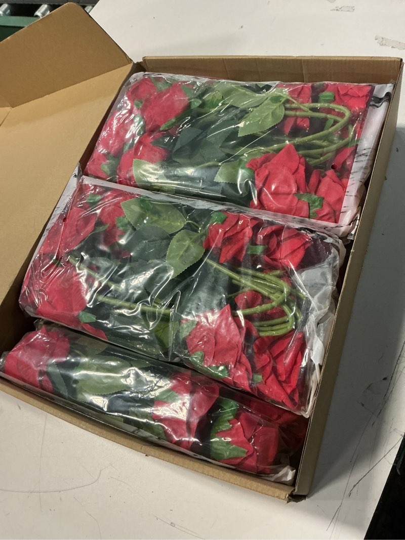 Condition photo showing New/Like New for Nubry 50pcs Artificial Silk Roses Bulk,Fake Roses Flower with Stems Realistic Flowers for Wedding Centerpiece Home Party Decor(Red) Red-50