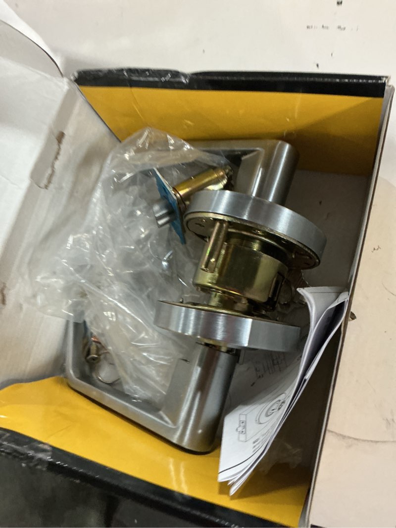 Condition photo showing As Is for heavy duty grade 2 keyed entry door lever, satin chrome finished entry door commercial handle, ul 3 hour fire rated ergonomic lever for exterior door and front door, 70mm latch