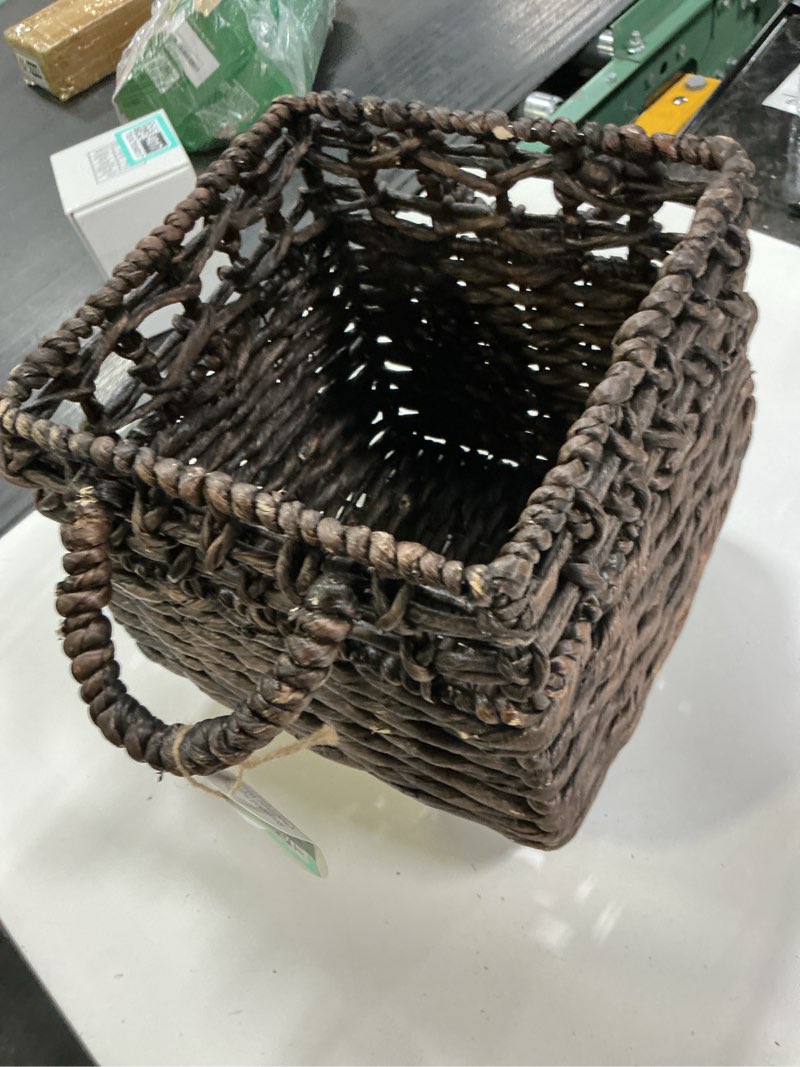 Condition photo showing As Is for rounded square chocolate woven basket with lid - threshold™