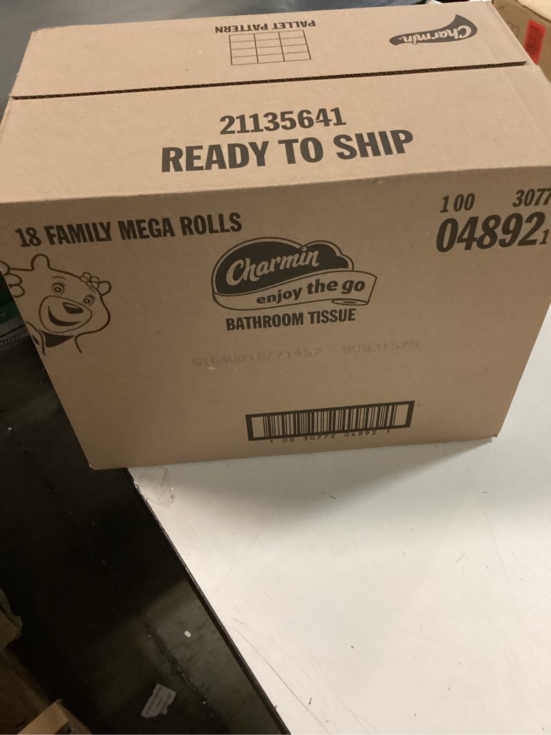 Condition photo showing New/Like New for charmin ultra soft cushiony touch 2-ply toilet paper, 18 family mega rolls = 90 regular rolls, white family mega 18 rolls (267 sheets)