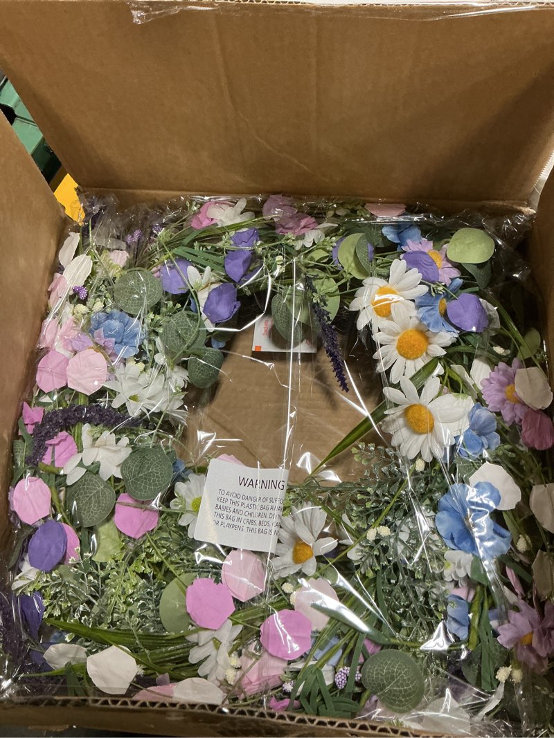Condition photo showing New/Like New for waipfaru spring wreaths for front door, 22 inchs spring daisy wreath summer wreath with floral lanvender for indoor outdoor wall porch window decor and festival celebration