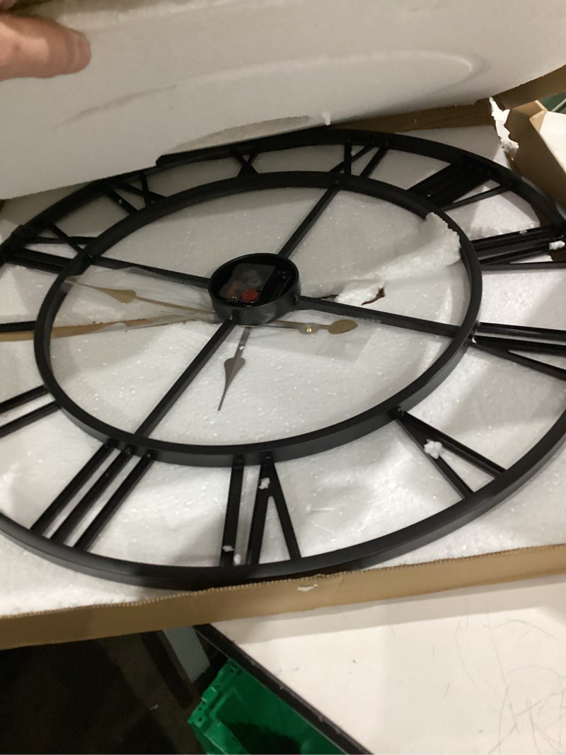 Condition photo showing Good Condition for Large Wall Clocks for Living Room Decor, 24 Inch Round Black Metal Silent Non Ticking Battery Operated Jumbo Numerals Modern Vintage Decorative Clock Wall for Bedroom,Kitchen,Office,Farmhouse 60 Cm Black [ Roman Numerals ]