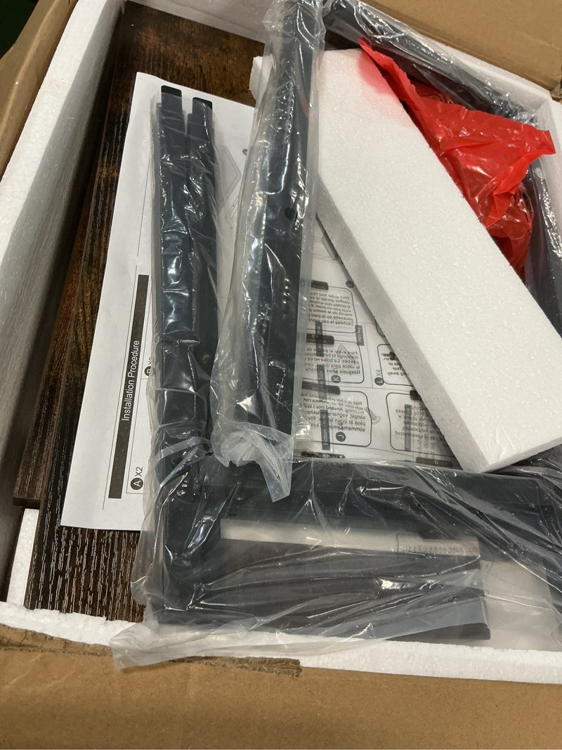 Condition photo showing Good Condition for sleeping lamb side table for living room, 3-tier end table for small space with wide storage tabletop, rustic brown narrow nightstand for bedroom, sofa couch