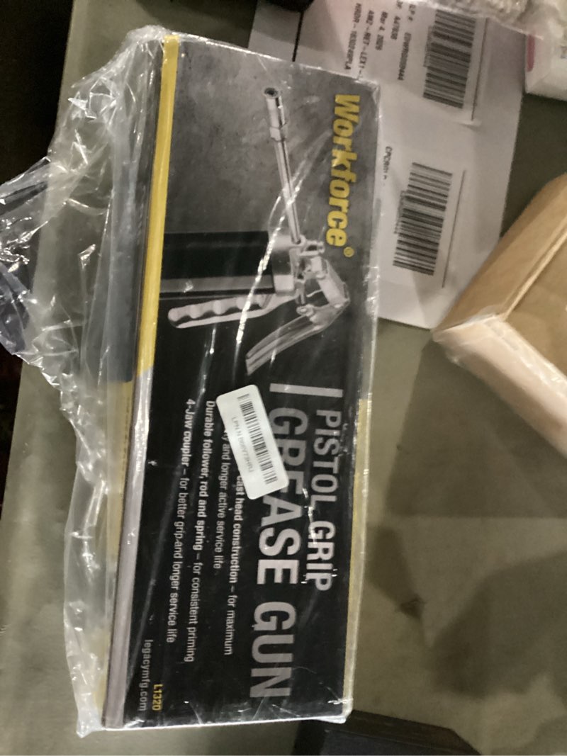 Condition photo showing New/Like New for LUMAX LX-1152 Black Heavy Duty Deluxe Pistol Grease Gun with 18" Flex Hose, Handy 3-Way Loading - Fill with Standard Cartridge, Suction or Bulk Fill. Convenient One-Hand Operation for Easy Greasing. 1 Pack Deluxe Pistol Grease Gun with 18" Flex Hose