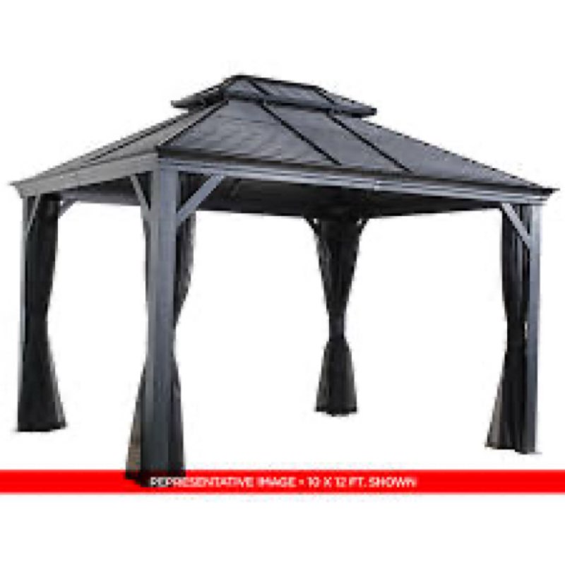 domi 10’ x 14’ hardtop gazebo canopy with netting & curtains, outdoor aluminum gazebo with galvanized steel double roof for patio lawn and garden, gray(incomplete box 5 of 5) 