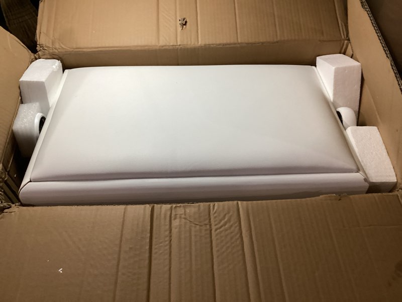 Condition photo showing As Is for adjustable height piano bench with storage, solid wood duet keyboard stool, waterproof padded seat cushion, multi-use bench for piano, vanity, living room, bedroom xj750-4(white)