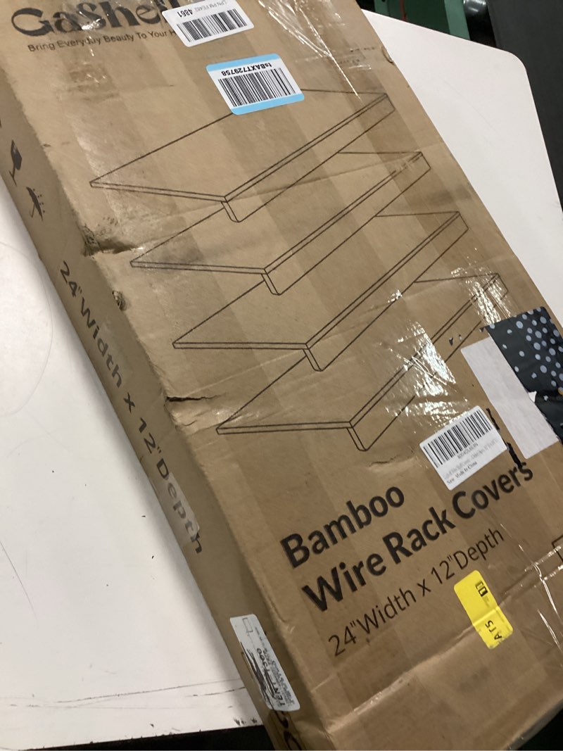 Condition photo showing New/Like New for wire shelf covers, bamboo wire rack covers for pantry, closet (4pcs, 24" w x 12" d) 24"w x 12"d 4