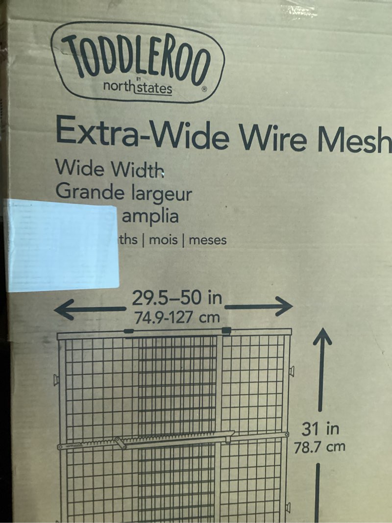 Condition photo showing Good Condition for Toddleroo by North States - Extra-Wide Wire Mesh Wooden Baby Gate: Pressure Mounted Baby Gate for Doorways - Adjustable 29.5 to 50 Inches Wide - 31 Inches Tall