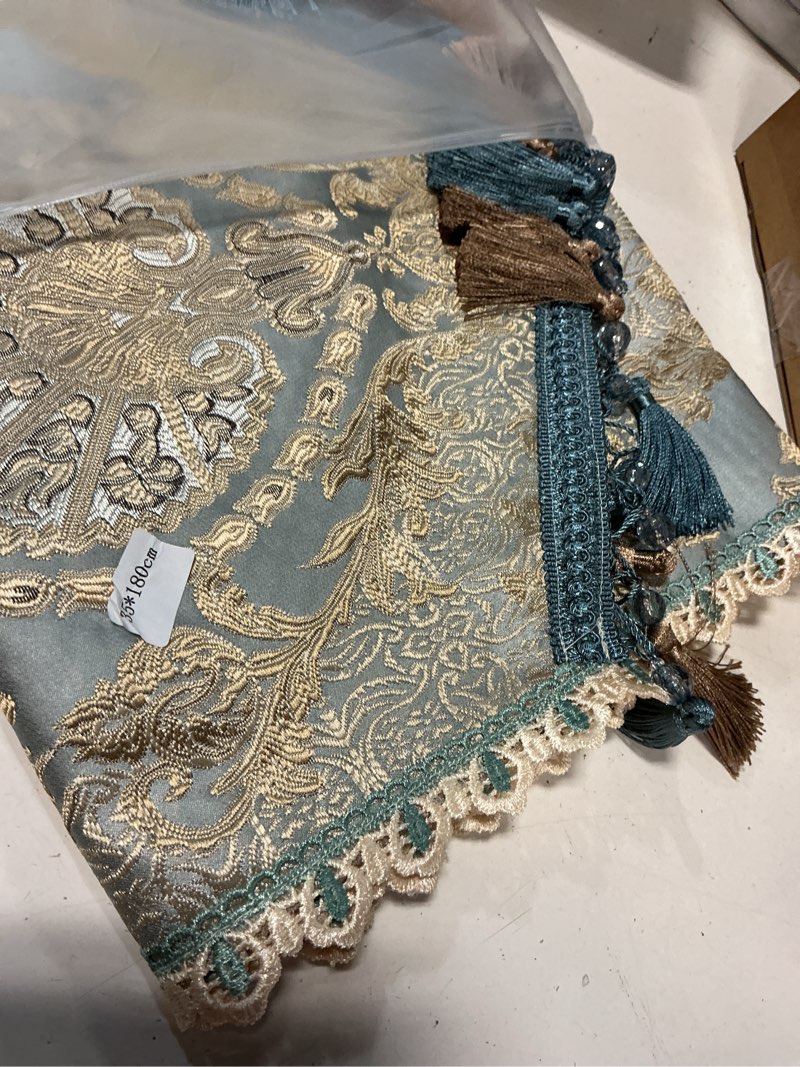 Condition photo showing New/Like New for 35*180 cm luxury damask table runner vintage floral jacquard chenille table runner with tassel for dining room dresser banquet party decoration (blue,14\"x87\") 14\" x 87\" blue