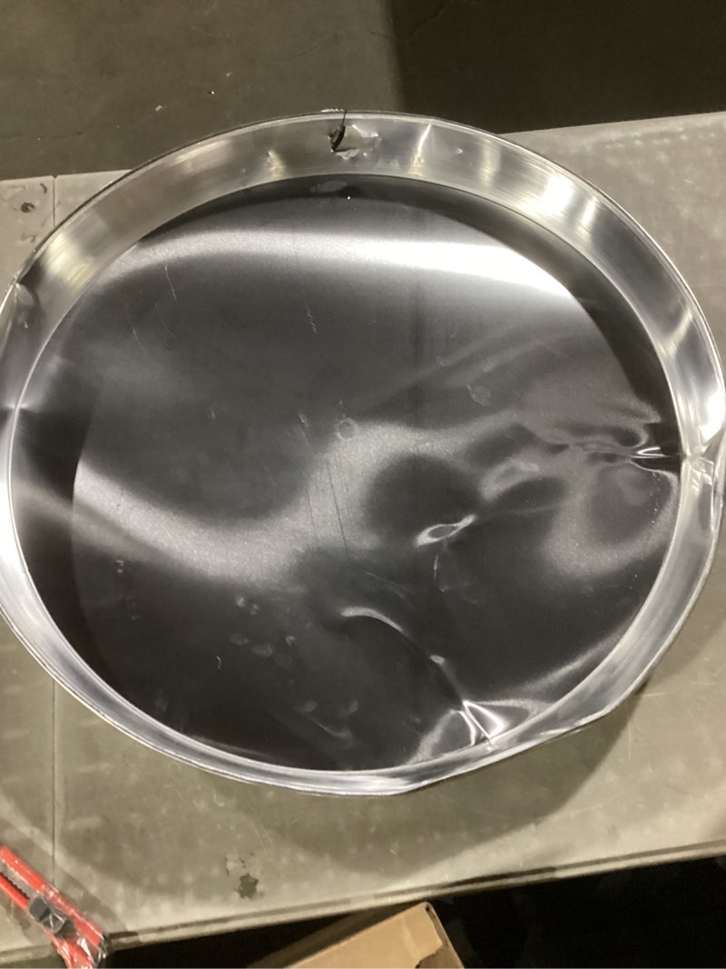 Condition photo showing As Is for everflow awhp24 aluminum water heater drain pan with 1 in. - 1-1/2 in. pvc fitting, 24 in. diameter chrome