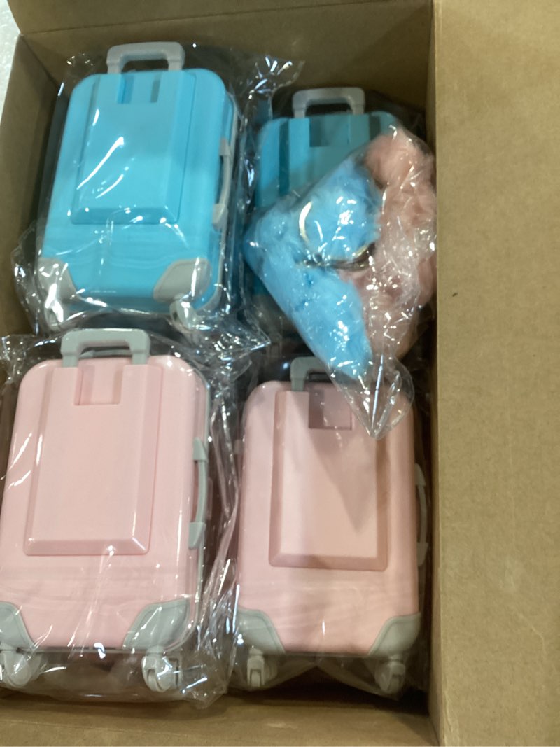 Condition photo showing Good Condition for 20 pcs mini suitcase empty storage box and plush ball keychain candy luggage containers packaging case for bridal shower baby shower party favors travel gifts (pink,blue) pink, blue 20