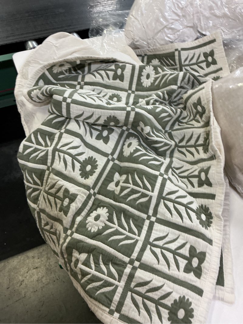 Condition photo showing Good Condition for organic cotton jacquard floral sham set dried sage size king
