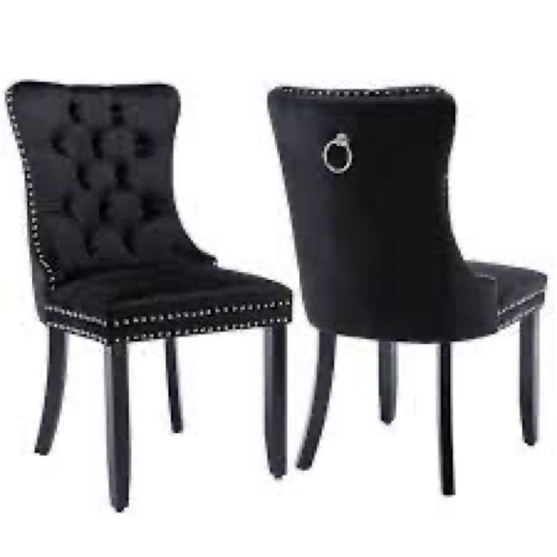 Shenyon Modern Black Dining Chairs Set of 2, Velvet Upholstered with