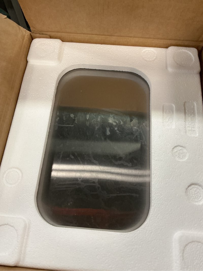 Condition photo showing As Is for Amazon Basics Smudge Resistant Rectangular Trash Can With Soft-Close Foot Pedal, Brushed Stainless Steel, 30 litre/7.9 Gallon, Satin Nickel Finish, 13.8"L x 11.8"W x 25"H ['Satin Nickel'] ['30 Liter']