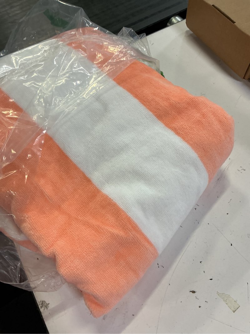 Condition photo showing Good Condition for henbay cotton oversized beach towel - large 70 x 35 inch pool towel, orange striped quick dry swimming cabana towel 1 pack