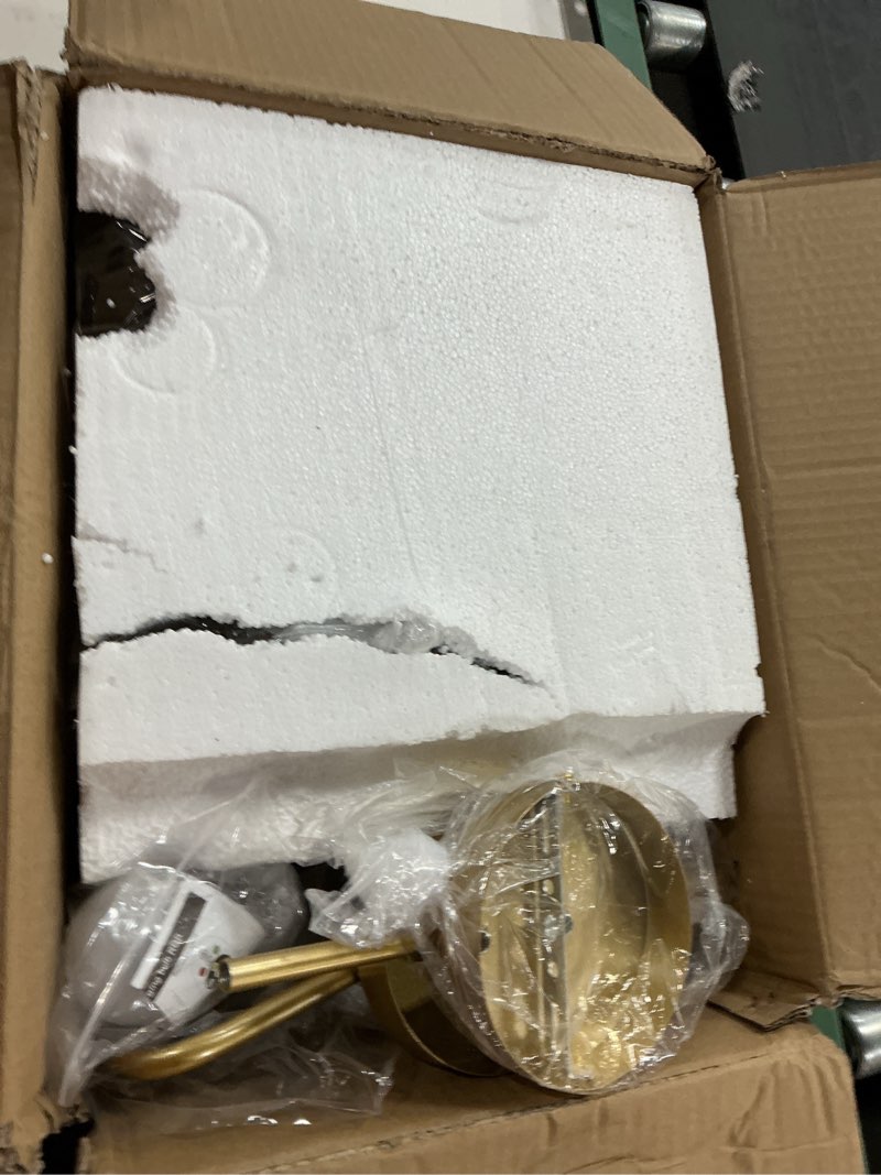 Condition photo showing New/Like New for lamsu vintage gold wireless wall sconces battery operated, rechargeable wall lights set of 2 with amber stripe glass shade, remote and bulb, cordless sconces wall decor for bedroom living room