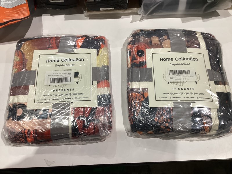 Condition photo showing New/Like New for Pumpkin Halloween Blanket Witch's Hat Spider Webs Print Throw Blanket Ultra Soft Flannel Fleece Blankets Lightweight Cozy Fluffy Plush Blanket for Bed Couch Sofa 50" X 60" 50"X60" Spider Web Pumpkin