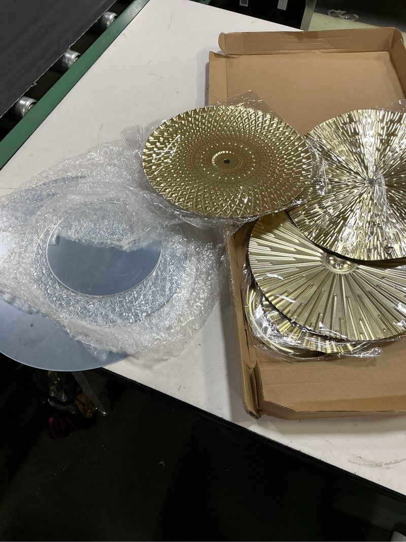 Condition photo showing Good Condition for blulu 9 pcs gold mirror wall decor metal round home art decor decorative modern circle mirror wall art sculpture hanging decorations for home living room office