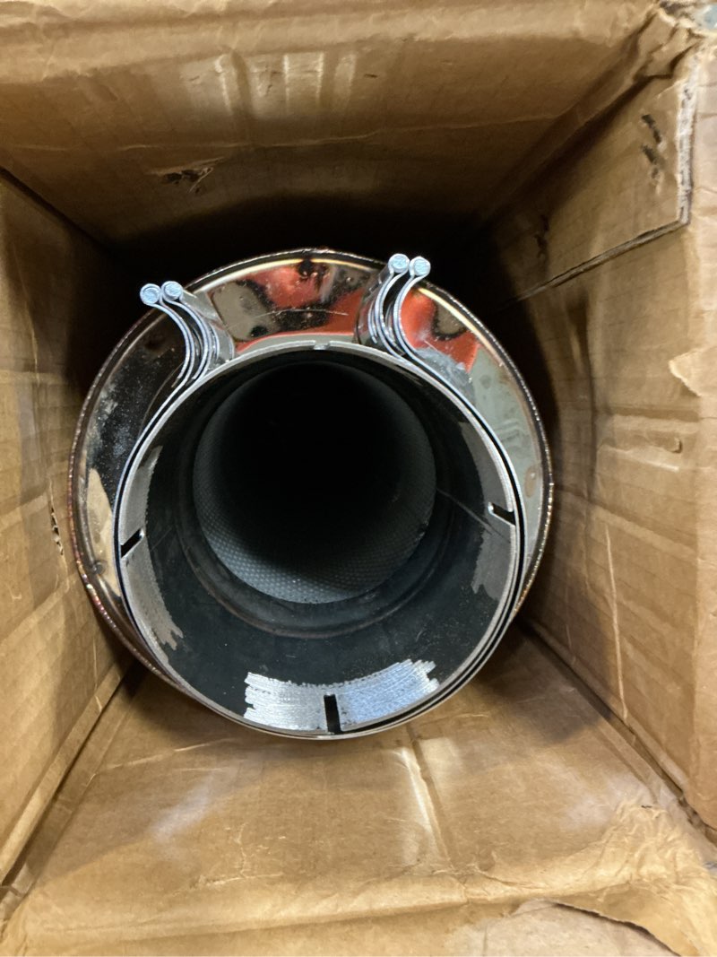 Condition photo showing Good Condition for JY PERFORMANCE 4 Inch Inlet Diesel Muffler Exhaust with Clamp- 7" x 24" Body - 30" OAL - Straight Through - Stainless Steel - Welded On Resonator, Polished - TIG Welding 4'' IN / 4'' OUT