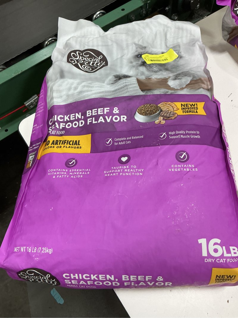 Condition photo showing Good Condition for (best by 29 oct 2027) special kitty chicken, beef, & seafood flavor dry cat food, 16 lb bag