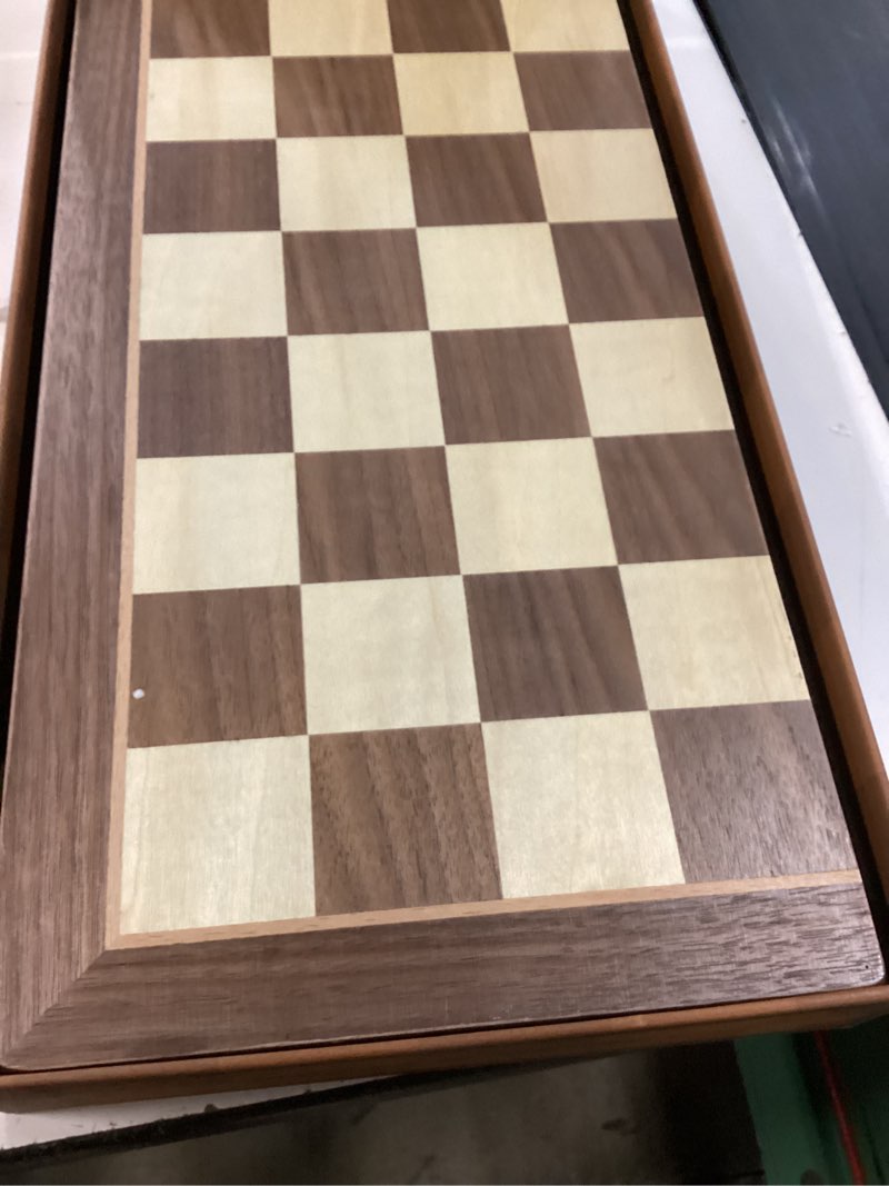 Condition photo showing Good Condition for amerous magnetic wooden chess and checkers game set, 15 inches (2 in 1) chess board games, 2 extra queens - gift package - game pieces storage slots, beginner chess set for kids, adults