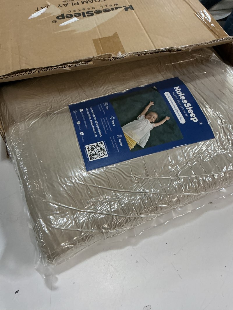 Condition photo showing New/Like New for Baby Play Mat for Floor,1.3" Thick Elasti-Foam 74×50 Playpen Mat for Toddlers Infant Kids,Water-Repellent Soft Coral Velvet for Tummy Time, Non-Slip Backing for Crawling,Tatami Style(Beige) Beige 74"×50"×1.3"