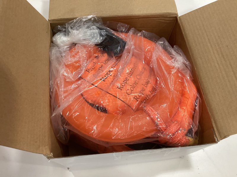 Condition photo showing Good Condition for water rescue throw bag with rope and 2 emergency whistles with lanyard emergency rescue rope rated to 1844lbs for kayaking boating fishing rafting, high visibility 70 ft rope