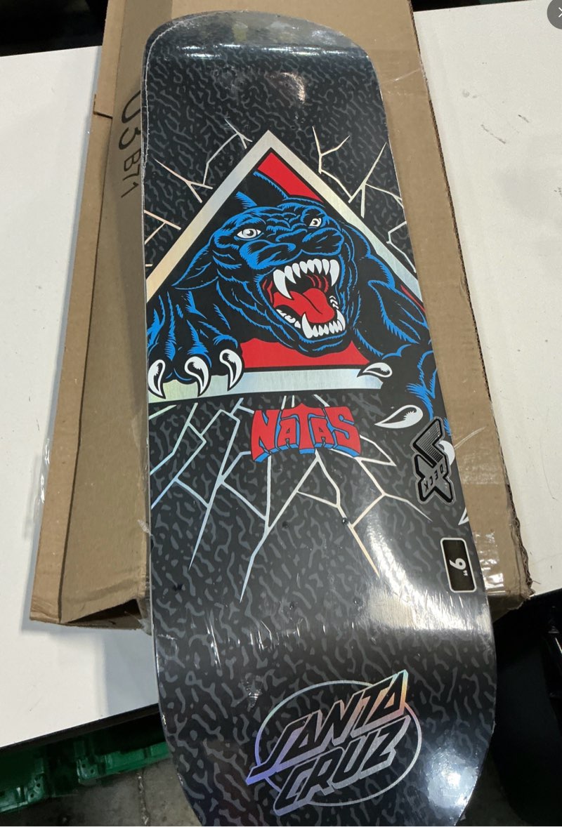 Condition photo showing New/Like New for santa cruz natas shattered panther vx deck 9.00in x 32.15in skateboard decks