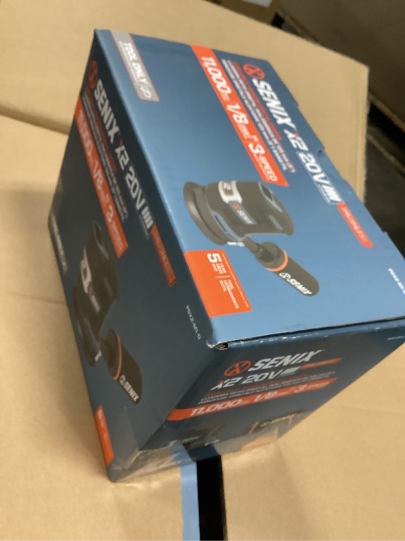 Condition photo showing New/Like New for senix 20v cordless 5-inch 3-speed orbital sander (brushless motor + led light + dust collection adaptation, no battery)