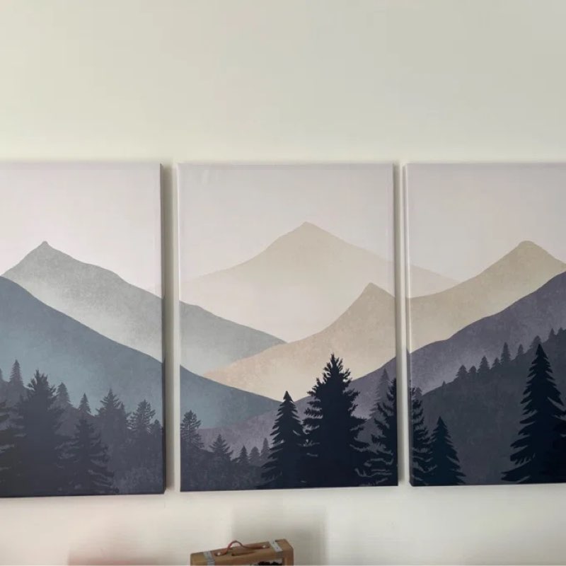 Sun Mountain Landscape Abstract Nature Forest Minimalist Pictures Framed Canvas Print Wall Art