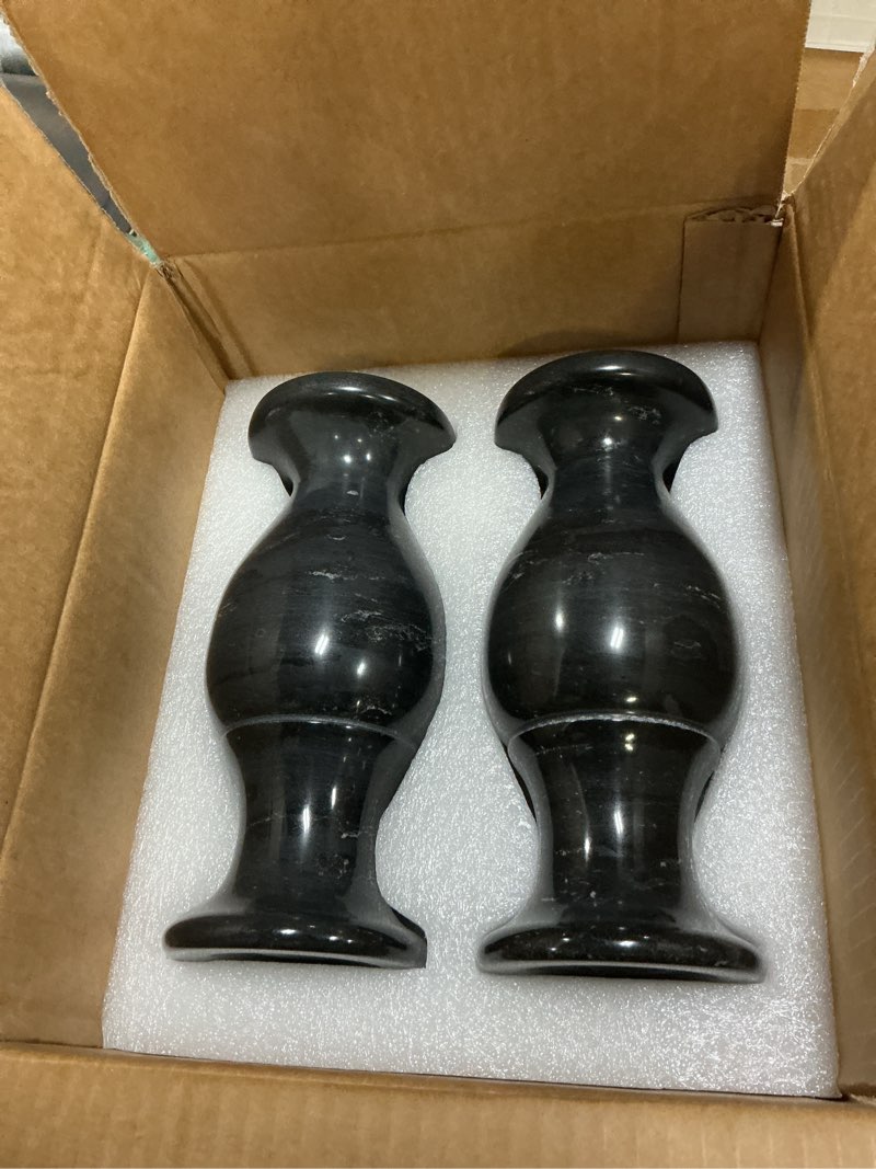 Condition photo showing Good Condition for natural marble cemetery vase, marble flower vases with draining holes for home tabletop, cemetery flowers, memorial grave decorations (2pcs, black-9inches) 2 black-9inches