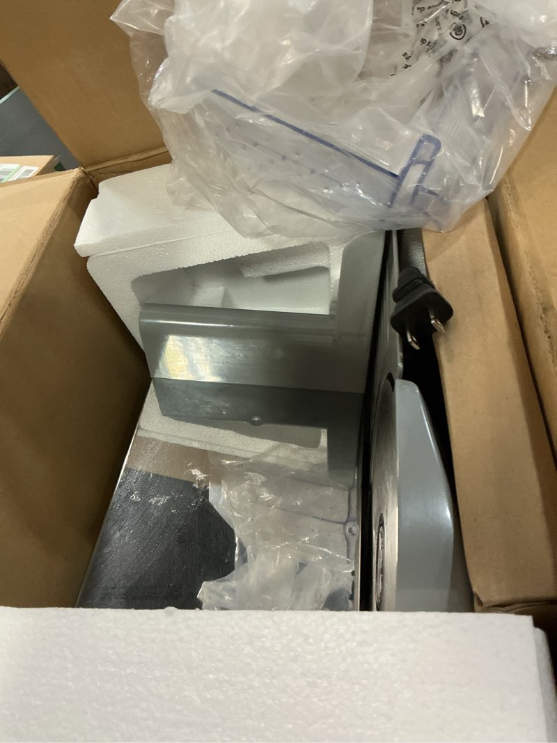 Condition photo showing Good Condition for FOHERE 200W Meat Slicer Machine for Home, Electric Food Slicer with Two 7.5" Sharp Stainless Steel Blade(Serrated + Smooth) 0-15mm Precise Thickness Deli Meat Slicer for Bread Fruit Vegetable(Silver)